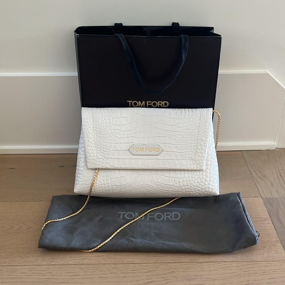 Tom Ford White Croc-Embossed Clutch - Picture 3 of 8